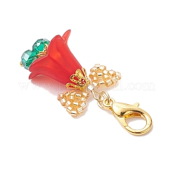 Bowknot Glass Seed & Acrylic Christmas Bell Pendant Decorations&nbsp;HJEW-MZ00390
