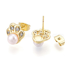 Footprint Brass Natural Pearl Stud Earrings&nbsp;PEAR-N020-05W