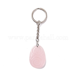 Natural Rose Quartz Teardrop with Spiral Pendant Keychain&nbsp;KEYC-A031-02P-05