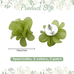 3 Pairs 3 Colors Flower Acrylic Stud Earrings&nbsp;EJEW-GO0003-16