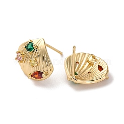 Ion Plating(IP) Brass Micro Pave Cubic Zirconia Stud Earrings for Women&nbsp;EJEW-U031-01G