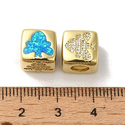 Rack Plating Brass Micro Pave Cubic Zirconia Beads&nbsp;KK-P268-01G-06
