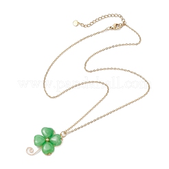 Dyed Natural Malaysia Jade Shamrock Pendant Shamrock Necklaces&nbsp;NJEW-JN05102-02