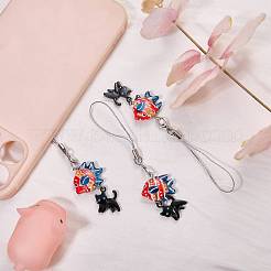 2Pcs Alloy Enamel & Handmade Porcelain Fish Cat Shape Mobile Straps&nbsp;HJEW-SW00271-02