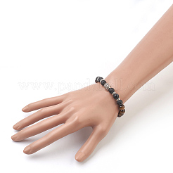 Natural Tiger Eye Beads and Natural Frosted Agate Beads Stretch Bracelets&nbsp;BJEW-JB03848-04