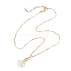 Shell Pearl 8mm Round Beaded Paw Print Pendant Necklaces&nbsp;NJEW-JN05171-02