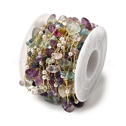 Handmade Natural Fluorite Chip Beaded Chains&nbsp;CHC-F020-02G-01