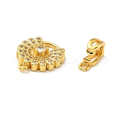 Rack Plating Brass Micro Pave Clear Cubic Zirconia Fold Over Clasps&nbsp;KK-E034-37G