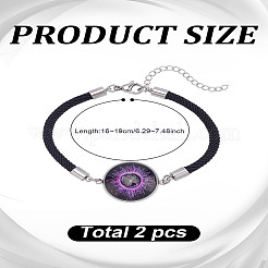 1 Set 2Pcs Valentine's Day Luminous 304 Stainless Steel Glass Flat Round Link Bracelet Sets&nbsp;BJEW-LP0001-35B