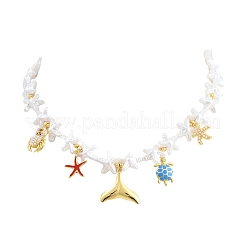 Ocean Brass Pave Cubic Zirconia and Enamel Sea Animals Pendant Necklaces&nbsp;KK-CBA4547-03C-G