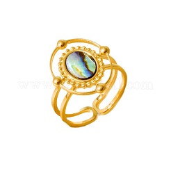 304 Stainless Steel with Natural Shell Cuff Open Rings for Women&nbsp;SL7571-4