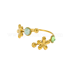 304 Stainless Steel & Nstural Gemstone & Cubic Zirconia Cuff Rings for Women&nbsp;STAS-OY012-53G