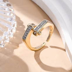Brass Micro Pave Clear Cubic Zirconia Cuff Finger Rings for Women&nbsp;RJEW-C116-19G