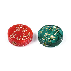 Flat Round with Cat Shape Glass Beads&nbsp;GLAA-T025-31M