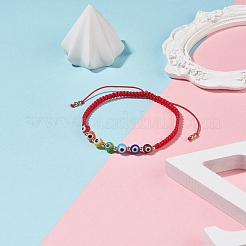 Lampwork Round Evil Eye Braided Bead Bracelet&nbsp;BJEW-TA00139-01