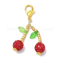 4Pcs Cherry Polymer Clay Rhinestone Beaded Pendants Decorations&nbsp;HJEW-JM04059