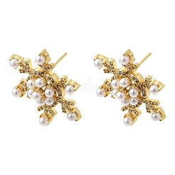 Snowflake Brass Micro Pave Clear Cubic Zirconia Stud Earrings&nbsp;EJEW-H180-27G