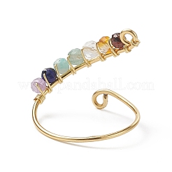Natural Mixed Gemstone Braided Beaded Chakra Open Cuff Ring&nbsp;X-RJEW-JR00548