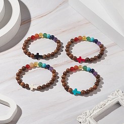 Gemstone & Natural Wood Beaded Stretch Bracelet for Women&nbsp;BJEW-JB09294