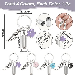 Alloy Enamel Dog Paw Print & 304 Stainless Steel Capsule Pendant Keychains&nbsp;KEYC-AB00045