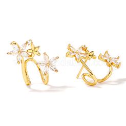 Elegant Flower Brass Clear Cubic Zirconia Geometric Stud Earrings for Women&nbsp;MO8139