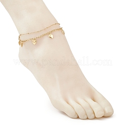 304 Stainless Steel Tassel Double Layer Anklets for Women&nbsp;AJEW-AN00704-03