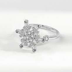 Snowflake 925 Sterling Silver Micro Pave Clear Cubic Zirconia Cuff Spinner Rings&nbsp;WG86A07-01