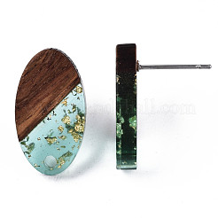 Transparent Resin & Walnut Wood Stud Earring Findings&nbsp;MAK-N032-005A-F02