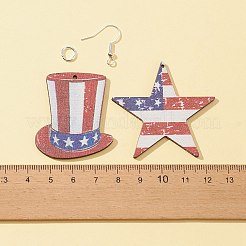 16Pcs 8 Styles Independence Day Theme Single Face Printed Aspen Wood Big Pendants&nbsp;WOOD-FS0001-05