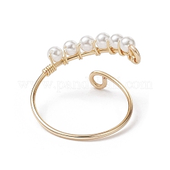 Copper Wire Wrapped Natural Cultured Freshwater Pearl Open Ring&nbsp;RJEW-JR00633