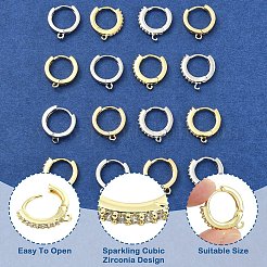 16Pcs 4 Styles Brass Micro Pave Clear Cubic Zirconia Huggie Hoop Earring Findings&nbsp;EJEW-YW0001-19