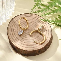Ion Plating(IP) 304 Stainless Steel Micro Pave Cubic Zirconia Hoop Earrings&nbsp;STAS-R004-07G-02