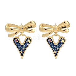 Rack Plating Heart with Bowknot Brass Stud Earrings&nbsp;EJEW-P277-10G