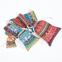 12Pcs 12 Styles Bohemian Rectangle Geometric Print Linenette Drawstring Bags&nbsp;ABAG-NB0001-89