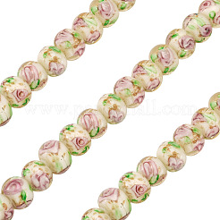 1 Strand Handmade Lampwork Inner Flower Rondelle Beads Strands&nbsp;LAMP-TA0002-72I