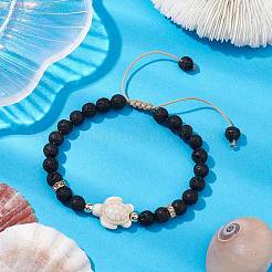Adjustable 6mm Round Natural Lava Rock Braided Bead Bracelets&nbsp;BJEW-JB10615-02