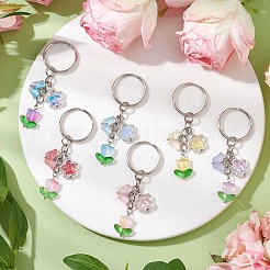 6Pcs Glass Butterfly Flower Keychain&nbsp;KEYC-JKC01111