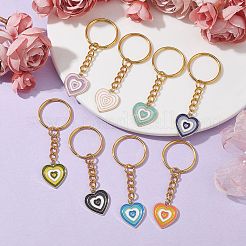 Rack Plating Light Gold Tone Heart Alloy Enamel Keychains&nbsp;KEYC-JKC00613