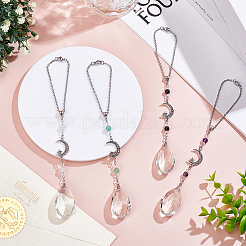 Teardrop Glass & Natural Obsidian & Rose Quartz & Green & Aventurine & Amethyst Car Pendant Decorations&nbsp;HJEW-WH00083