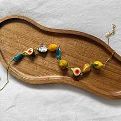 Ocean Resin Fruit Fish Link Chain Necklaces with Alloy Bar Links for Women&nbsp;WG7A601-01