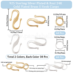 60Pcs 2 Color Brass S Hook Clasps&nbsp;KK-CN0002-84