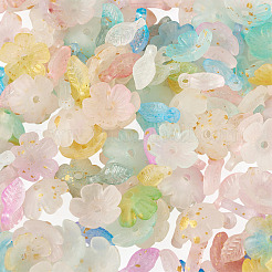 200Pcs 2 Styles Acrylic Leaf Charms & Flower Bead Caps Sets&nbsp;MACR-TA0002-91