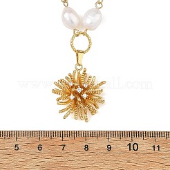 Brass Micro Pave Cubic Zirconia Flower Pendant Figaro Chain Necklaces with Natural Pearl for Women&nbsp;NJEW-JN06616