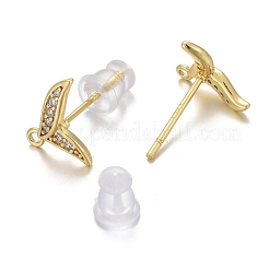 Brass Micro Pave Clear Cubic Zirconia Stud Earring Findings&nbsp;ZIRC-L098-038G