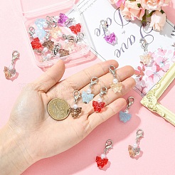 20Pcs Transparent Glass & ABS Plastic Pearl Butterfly Pendant Decorations&nbsp;HJEW-YW00269