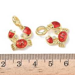 Brass Enamel Red Crab European Dangle Charms&nbsp;KK-L256-41B-G