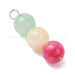 3Pcs 3 Styles Dyed Natural Malaysia Jade & Rose Quartz & Black Onyx(Dyed & Heated) & Labradorite Round Beaded Pendants&nbsp;PALLOY-JF04053-02