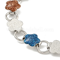 304 Stainless Steel Enamel Flower Link Chain Bracelets with Glitter Powder&nbsp;BJEW-S153-05P-03