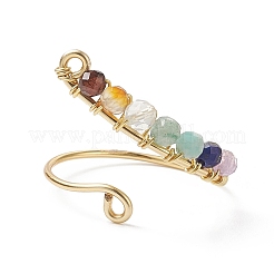 Natural Mixed Gemstone Braided Beaded Chakra Open Cuff Ring&nbsp;X-RJEW-JR00548