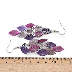 430 Stainless Steel Leaf Dangle Earrings&nbsp;EJEW-A137-06P-01